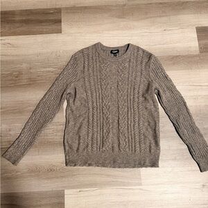 Express Men's Brown Cable Knit Crewneck Sweater